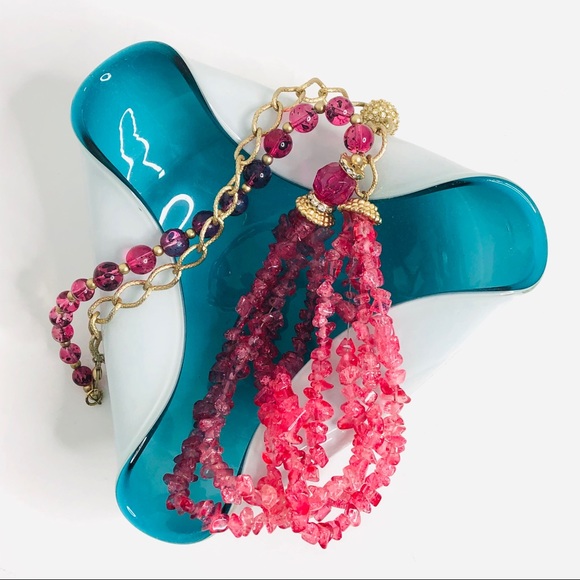 Jewelry - Muli-Strand Pink and Gold Tone Necklace